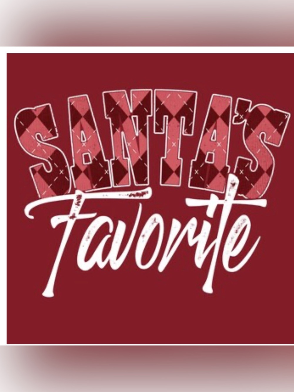 Women's Burgundy 'Santa's Favorite' Short Sleeve Tee - Picture 3 of 7